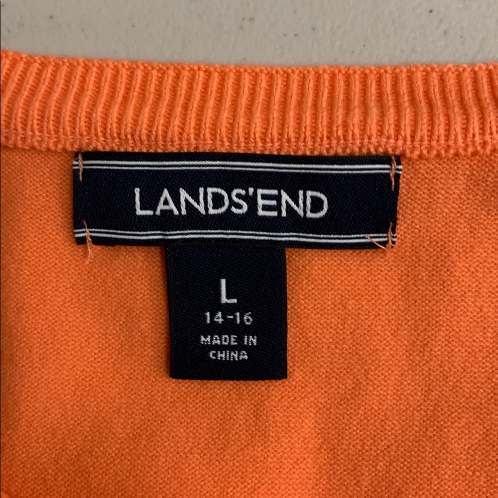 Lands End Cotton Blend Melon Cardigan Women’s Size Large 14-16 Coquette Girl - Picture 2 of 7
